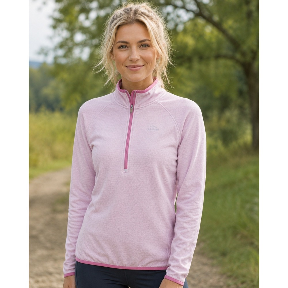 LL Bean Airlight Knit Quarter-Zip Pullover Pink Preppy Activewear S New England